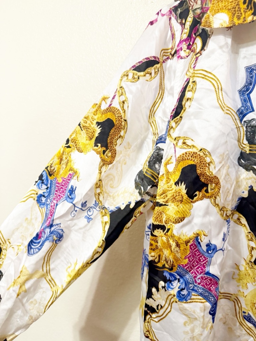 L’Agence Tyler Fantasy Long Sleeve Button Blouse in White, Black, & Renaissance - Picture 10 of 12